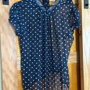 Navy Polka Dot Sheer Blouse
